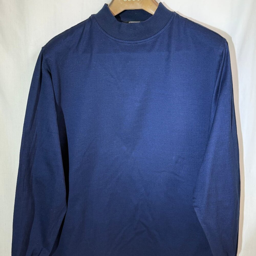 Carnoustie Men's Mock Neck 100% Cotton Long Sleeve Shirt - Midnight Blue - XL - Picture 6 of 7